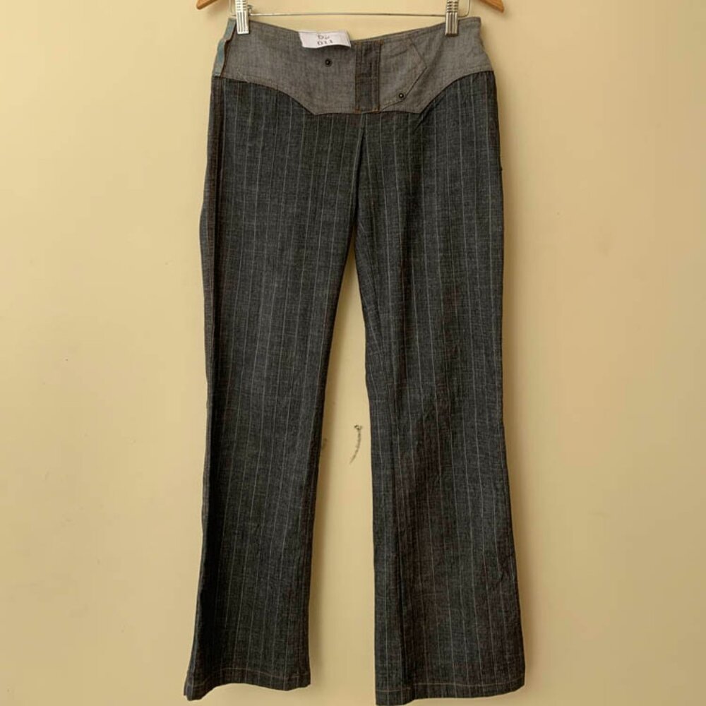 Save The Queen Denim Pin Striped Boot Cut Style Jeans with side zip details.